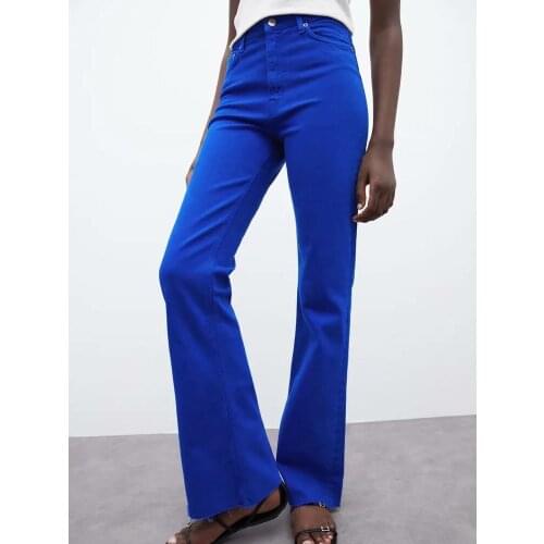 ZA jeans 2021 early autumn new womens all-match show high and thin wash effect A-line pants mid-waist flared jeans