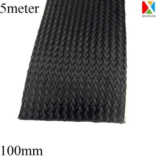 5M Braided Cable Sleeve 100mm Expandable PET Wire Wrap Nylon Tight High Density Sheath Protection Insulated Line Harness Black