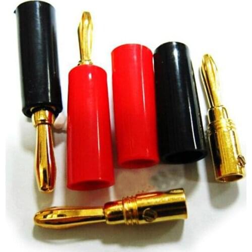 50pcs/lot 4mm Banana Plug Gold Plated Connector Jack Banana Head Black and Red Color