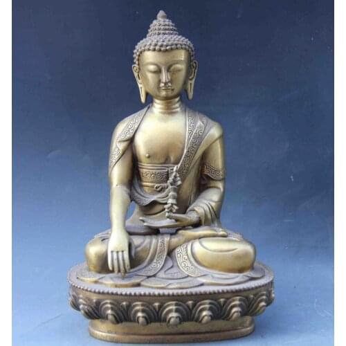 8.5 Tibet Buddhism Temple Refined Copper Brass Sakyamuni Tathagata Buddha Statue