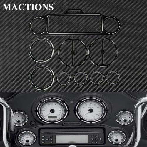 9Pcs Motorcycle Black Stereo Accent Speedometer Speaker Trim Ring Horn Cover For Harley Touring Road Glide Street Glide 1996-13