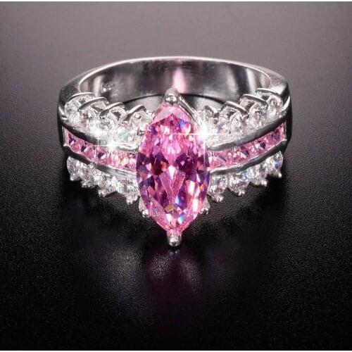 Big Hot Sale Luxury Marquise Cut Pink 3 Carat Simulated Diamond Wedding Ring for Women Have S925 Logo Real 925 Silver Rings