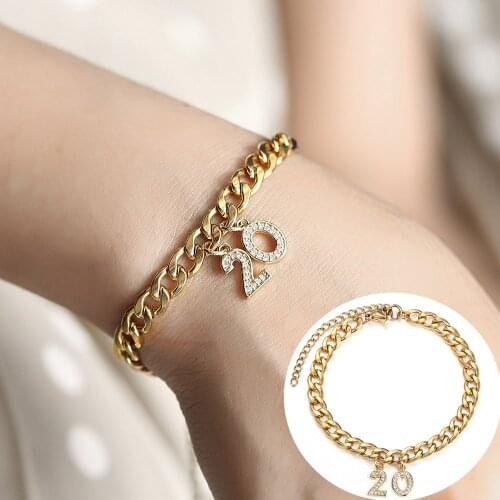 Custom English Number Charms Bracelets for Women CZ Crystal Birth Year Chains Bracelet Best Friend Gift DB302A