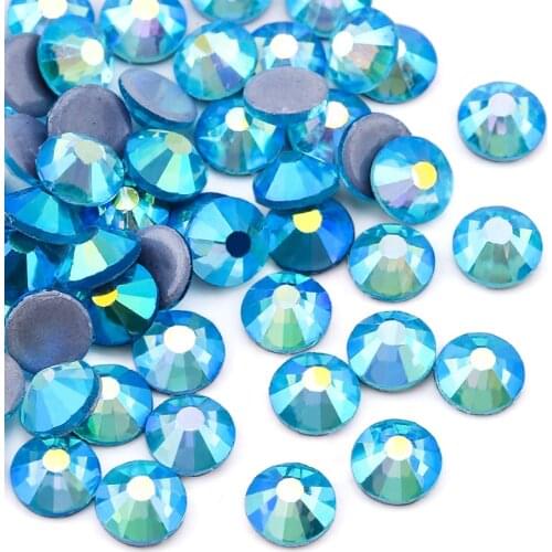 QIAO SS6-SS20 Aquamarine AB Crystal Glass Iron On Rhinestone/Hot Fix Rhinestone For Clothes Decoration
