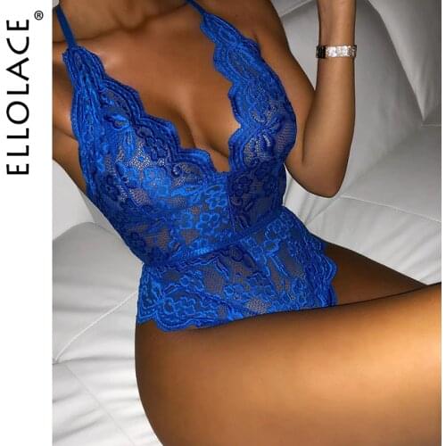 Ellolace Bodysuit Women Overalls for Women 2021 Lace Deep-V Neck Bodys Bodycon Sleeveless Backless Sexy Body for Women Wholesale
