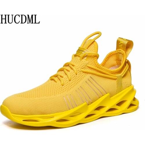 HUCDML Lightweight Breathable Sneakers Men Shoes Yellow Comfortable Walking Casual Shoes for Men Support Drop-shipping