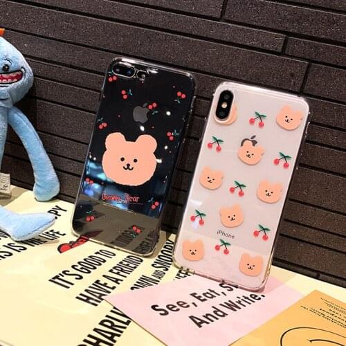 Kawaii bear Korea clear couple phone case For coque iPhone 11Pro Max 7 8 6s plus case silicon soft for iPhone cover X XS Max XR