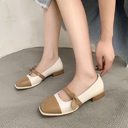 Color Matching Shallow Mouth Set Foot Vintage Mary Jane Ladies Small Leather Shoes Spring And Autumn Trend Elegant Single Shoes