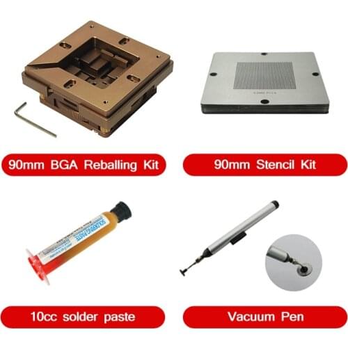 Aluminium alloy BGA Reballing Kit auto Lock reball jig 90mm 10pcs Universal Stencil 10cc RMA-223 solder paste FFQ 939 Vacuum pen