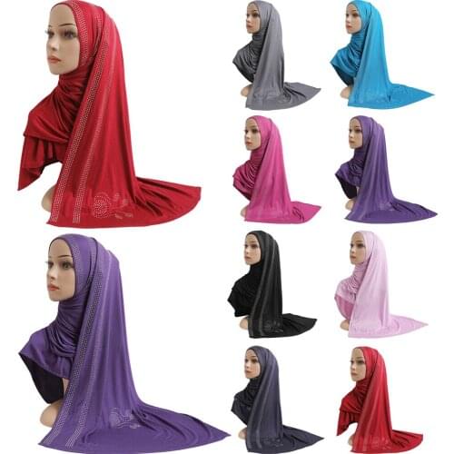 Fashion Rhinestone Women Lady Muslim Wrap Style Hijab Islamic Scarf Arab Shawls Headwear Jersey Long Headscarf Cotton 12 Colors