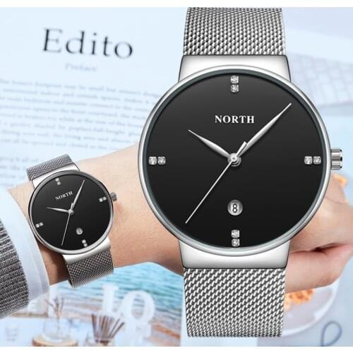 NORTH Fashion Mens Watches Top Brand Luxury Quartz Watch Men Casual Mesh Steel 3ATM Waterproof Sport Watch Relogio Masculino