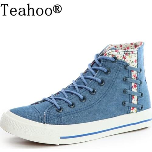 2018 New Fashion Women High Top Canvas Shoes Womens Denim Ankle Boots Lace Up Ladies Shoes Ankle Denim Canvas Boots Shoes Woman