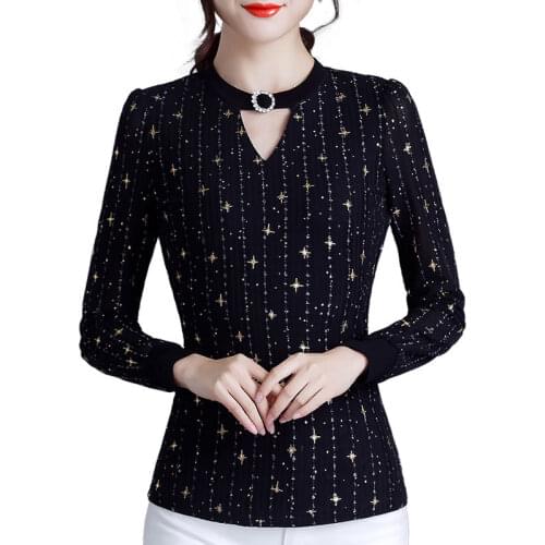 New Fashion Womens Spring Autumn Sexy Printing Womens V-Neck Blouses Temperament Long Sleeve Elegant Slim Womens Tops DD8288