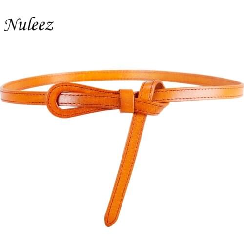 Nuleez Genuine Leather Strap Women Slim Bow Tie Buttoned Adjustable Strap Waist Decoration For Dress and Coat Fashion