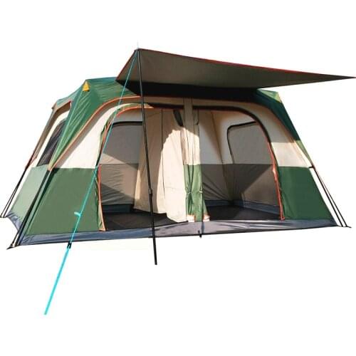 5-8persons fully automatic double layer outdoor 2living rooms camping tent in top quality large space include one support poles