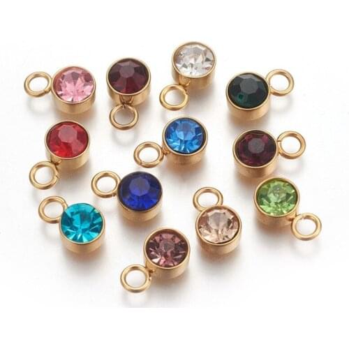 30pcs Glass Crystal Rhinestone Charms Pendant Birthstone Charm with 304 Stainless Steel Findings for Jewelry Making 10x6x5mm