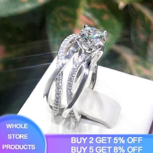 Luxury 1.0ct lab diamond original 925 sterling silver wedding ring set for women bride engagement Jewelry Band eternity gift