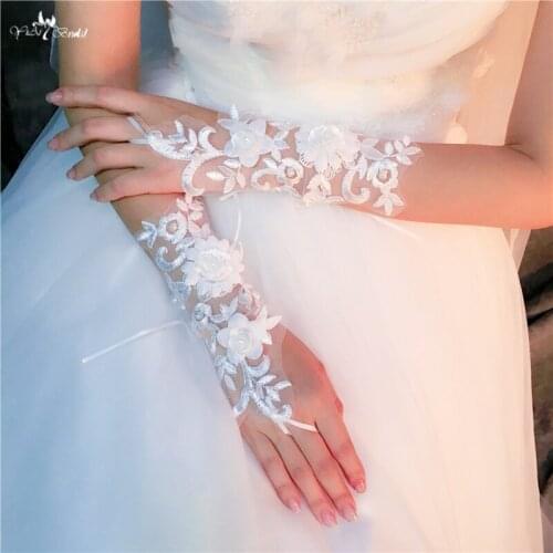 RSG4 Lace Applique Pearls Handmade Flowers Luva De Noiva