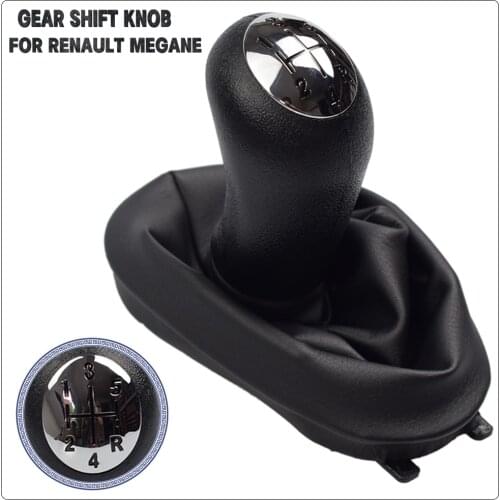 For Renault Clio 2 II Clio 3 III Megane 2 II Scenic 2 II Kangoo 5 Speed Gear Shift Knob Chrome Lever Shifter Boot Leather