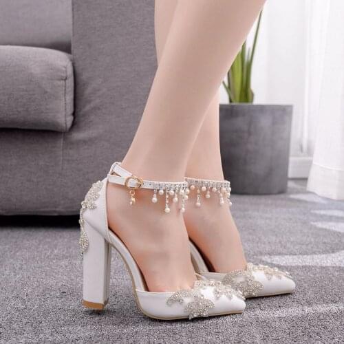 Silver Bling Crystal Sexy Women Shoes Buckle Strap Gladiator Lady Sandals Stiletto Wedding Rhine Stone Square High Heels