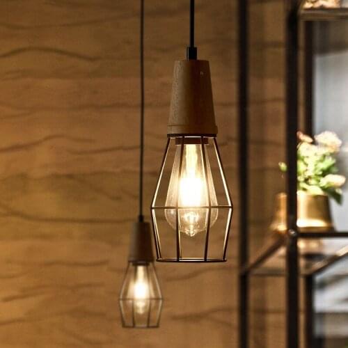 Modern Industrial Mini Pendant Lights 1 Light Hanging Light Fixture with Wire Cage Shade E27 Pendant Lamp for Dining Bedside
