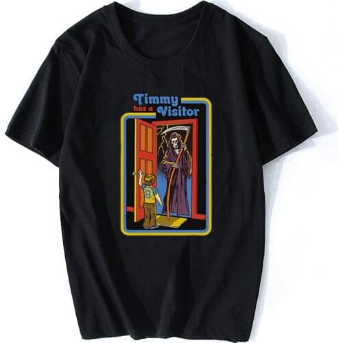 Timmy Has A Visitor Retro Vintage Horror Death T-Shirt Lets Summon Demons Harajuku Streetwear Funny Cotton Printed Tshirt