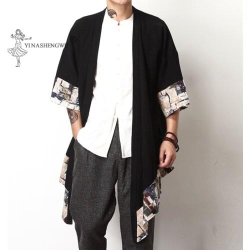 Trench Coat Men T-shirt Kimono Japanese Short Half-Sleeve Shirt Japan Harajuku Trousers Asian Menswear Yukata Cardigan Costumes