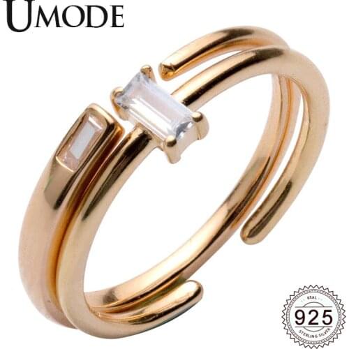 UMODE New 925 Sterling Silver Zircon Diamond Rings for Women 18K Gold Cuff Open Rings CZ Adjustable Party Jewelry ALR0739