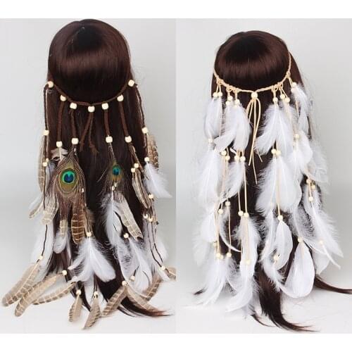 Bohemian Feather Headband Boho Headdress Hippie Indian Feather Hairband Festival Hair Band Carnival Headwear for Women Headpiece