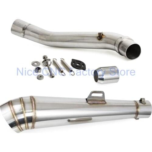 Motorcycle Stainless Steel GP Exhaust Muffler Pipe Slip-On 51mm With Removable DB Killer & Stainless Steel Exhaust Mid Pipe