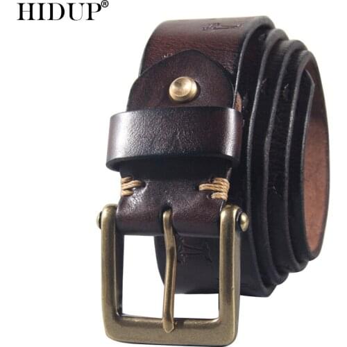 HIDUP Top Quality Solid Cowhide Leather Belt Retro Style Print Trees Pattern Belts Men Casual Styles Jeans Accessories NWJ1033