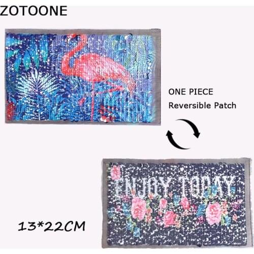 ZOTOONE Pretty Flamingos Patches Reversible Change Color Sequins Sew on Patches for Clothes DIY Flower Patches Applique Crafts B