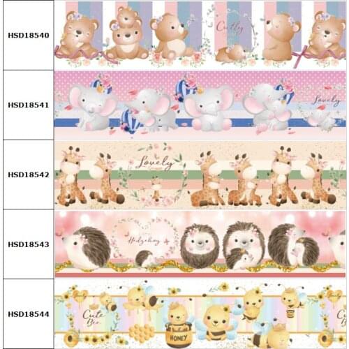 10yard Cartoon Bee Bear Elephant Printed Grosgrain Ribbon Accessory Hairbow Headwear Decoration DIY Wholesale OEM 38MM 75MM
