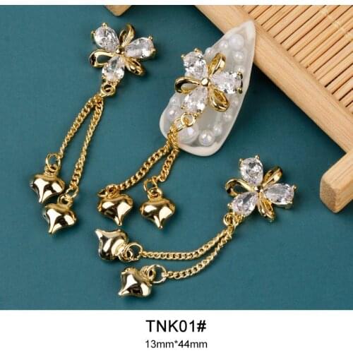 10pcs TNK01 Love Flower Chain Alloy Zircon Nail Art Crystals Rhinestone Jewelry Nails Accessories Supplies Decorations Charms