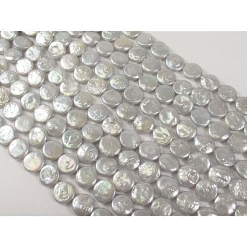 13-14 mm white Coin Freshwater Pearl Beads, Cultered Pearl Beads 14" AAA