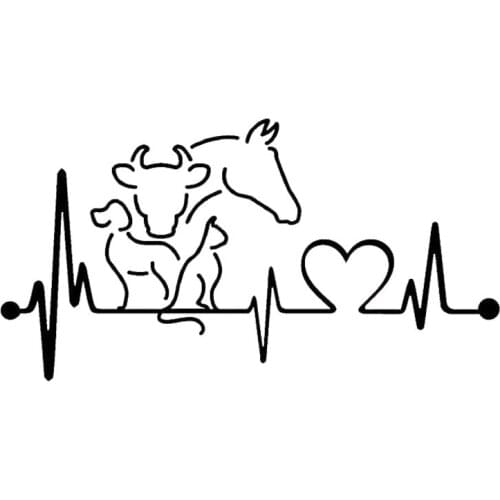 20*10.6CM Dog Cat Horse Cow Heartbeat Lifeline Monitor Creative Funny Animal Car Sticker Laptop Helmet Skateboard Sticker