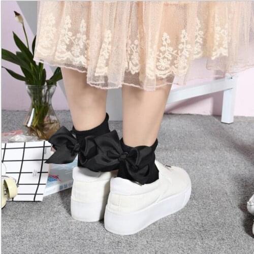 2017 Bow tie Harajuku goth punk series cool female essential hollow thin black fishnet short socks women sexy socks