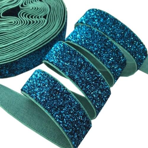 20Y 2 colors B-13 5/8" Quality Peacock Blue Glitter Elastic Ribbon Bling Bling Elastic Webbing Fold Over Elastic for Headwear