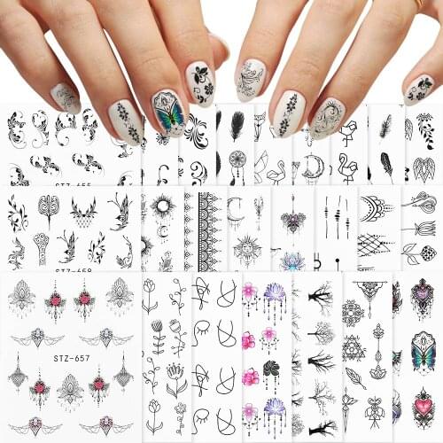 24pcs Gorgeous Necklace Black Red Blue Sticker Nail Art Tattoos Water Nails Designs for Nail Sticker