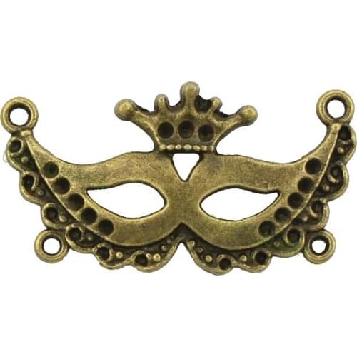 30pcs-Antique Bronze Mask Connector Charms, Jewelry Making 38x21mm