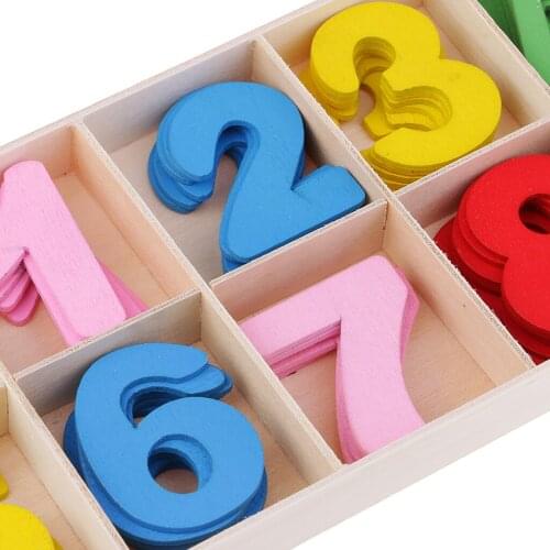 60pcs Wooden Shapes 0-9 Arabic Number Embellishments In Box For Kids Games