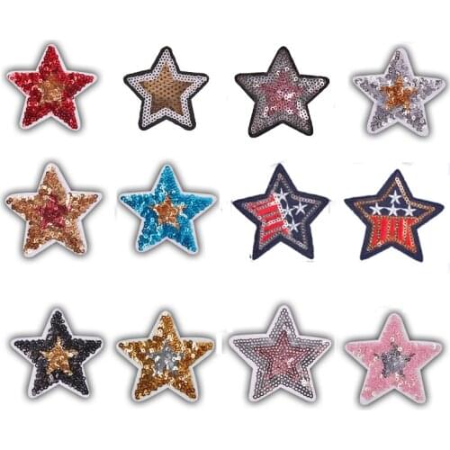 Sequined Five-Pointed Star Gold Silver Color Red Blue Embroidered Cloth Clothing Accessories Badge Patch