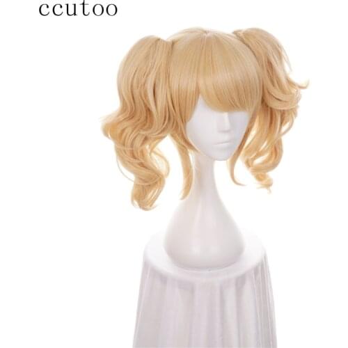 Ccutoo Golden Blonde Mix Short Curly Synthetic Hair Cosplay Costume Wigs With Chip Ponytails Heat Resistance