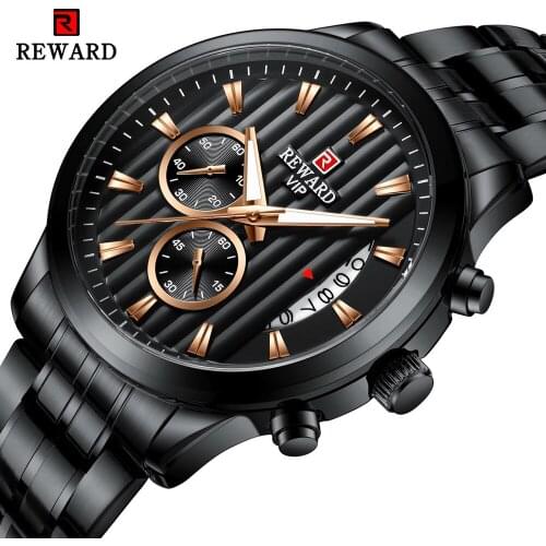 REWARD Top Brand Luxury Mens Watches Stainless Steel Quartz Sport Watch Men Chronograph Waterproof Wrist Watches Male Clock