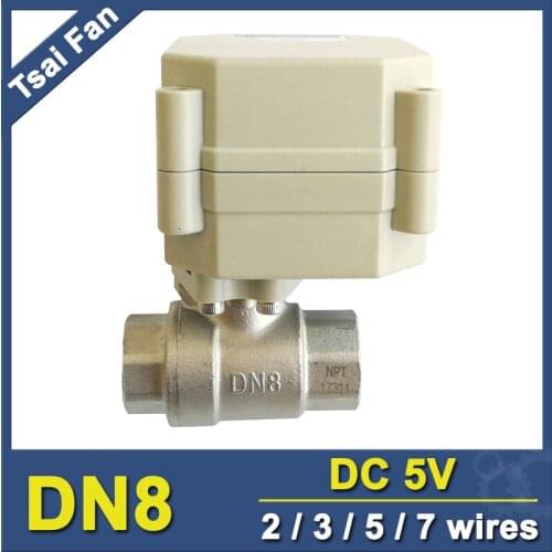 DC5V BSP/NPT 1/4'' Electric Water Valve 2/3/5/7 Wires Stainless Steel DN8 Motorized Valve On/Off 5 Sec For Water Treatment
