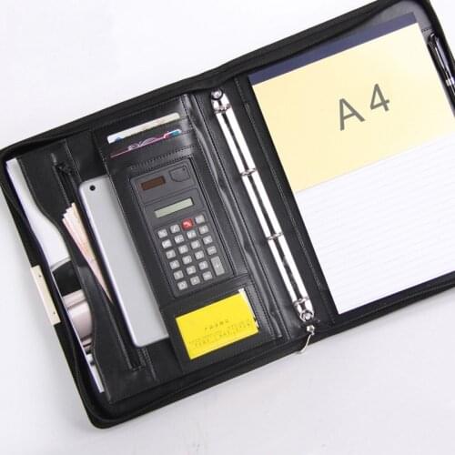 Business agreement a4 leather file folder briefcase document manager bag portfolio padfolio zipper ipad ring binder spiral 448C
