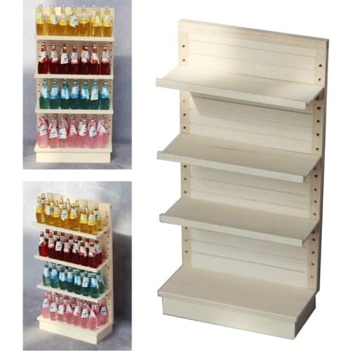 Wooden 1:12 Scale Dollhouse Miniature Supermarket Shelves for Food Drink Display Furniture Toys Simulation Furniture Model