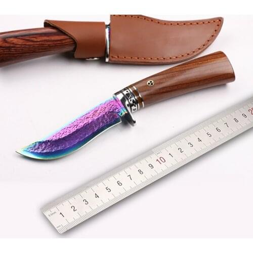 Free shipping Handmade Forged colo Damascus Hunting Knife Camping Survival Knife Fixed Blade Tactical Knife Cocobolo Hanlde