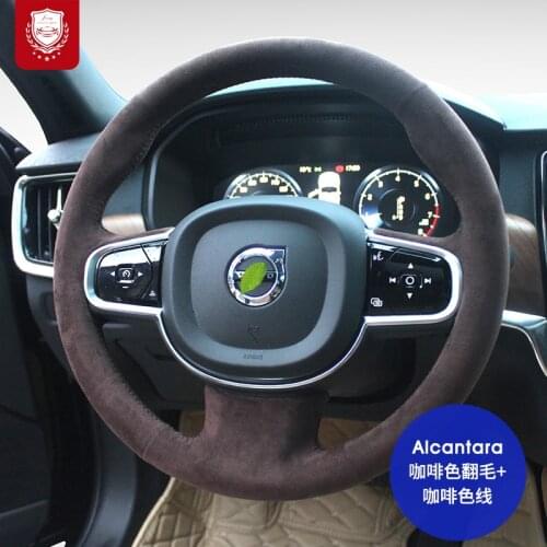 Steering wheel cover for Volvo XC60 S60L XC90 S90 S80 Real Alcantara Premium hand-stitch grip cover Black car accessories