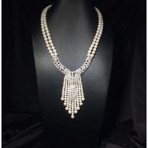 Horn-shaped pendant ethnic literary style exaggerated double-layer pearl necklace female luxury high jewelry